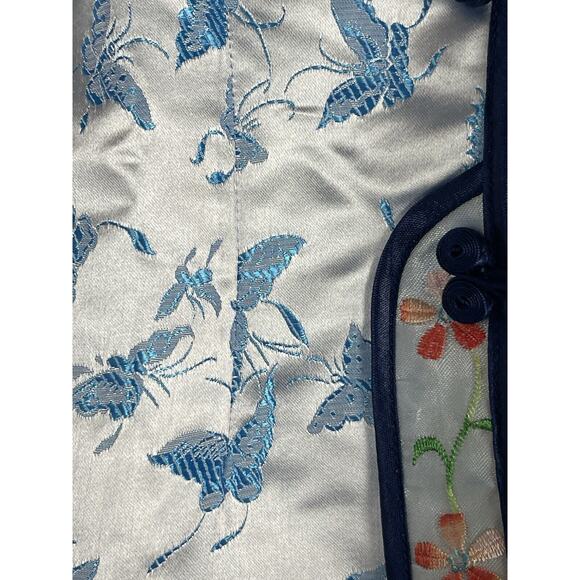 2 Piece Chinese Outfit Toddler Size 2 Blue Embroidered Floral Butterflies NWT - Picture 9 of 15